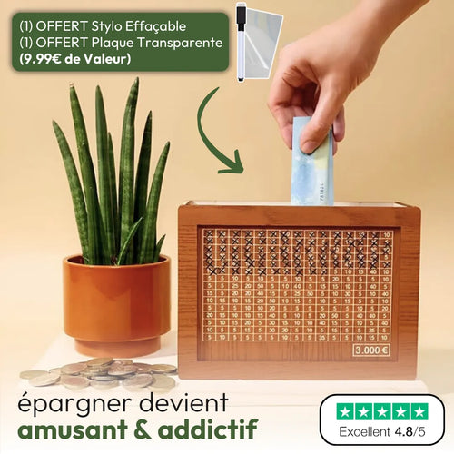 Tirelire en bois avec objectif d'épargne